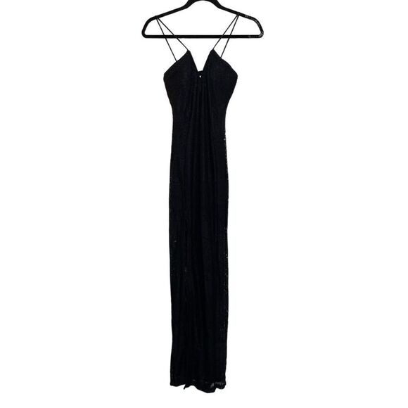 ANGL V Neck Lace Overlay Maxi Dress Black Size Small - Picture 1 of 7